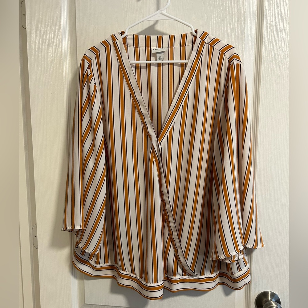 Ava & Viv yellow & white striped shirt